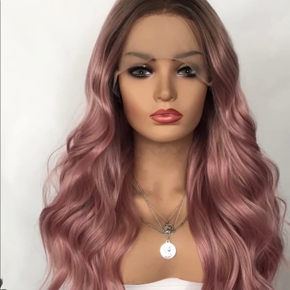 Long curly lace front synthetic ombre and pink wig for cosplay party - Picture 3 of 5